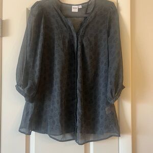 Gray Relaxed Blouse with Mandarin Collar and Hearts